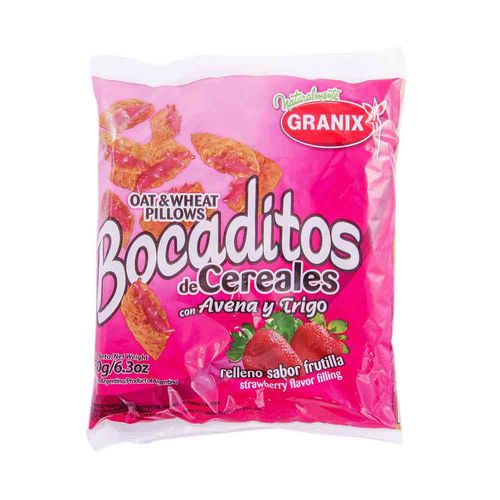 Bocaditos De Cereal Rellenos Con Frutilla Granix 180 Gr