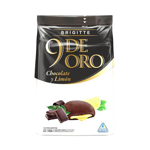 Galleta Chocolate Rellena Limon 9 De Oro 160 Gr