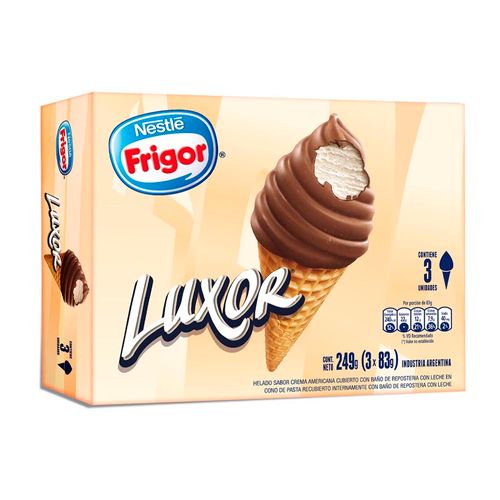 Helado Cono Luxor Frigor Crema Bañada En Chocolate 249 Gr