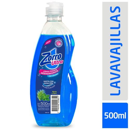 Lavavajillas Zorro Ultra Botella 500ml Menta Y Alga