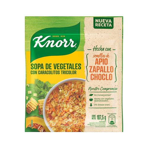 Sopa de Vegetales con Caracolitos Tricolor 107.5 Gr Knorr