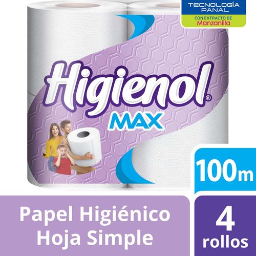 Papel Higiénico Higienol Max, Hoja Simple - 4 U