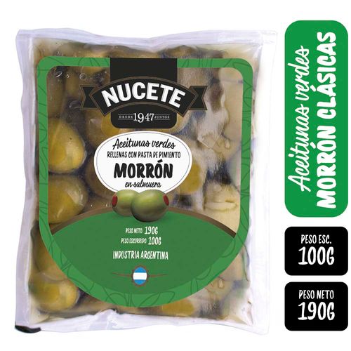 Aceitunas Nucete Rellenas Con Morrón 190 Gr