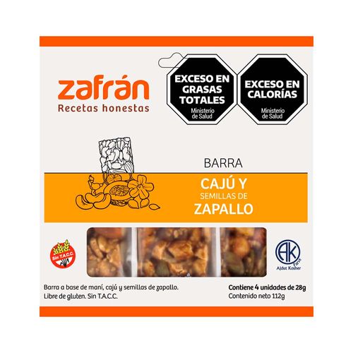 Barra Cajú Y Semillas De Zapallo Zafrán 112 Gr