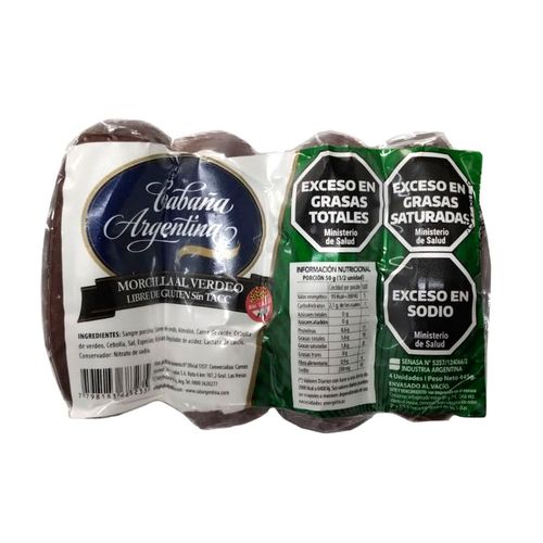 Morcilla Criolla Envasado Vacio 4 U - 445 Gr Cabaña Argentina