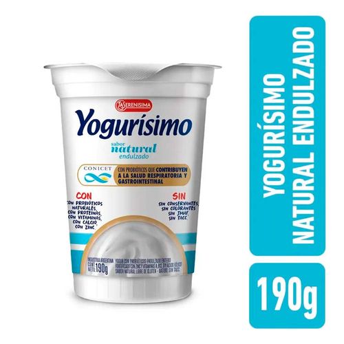 Yogur Natural Endulzado Yogurisimo 190 Gr