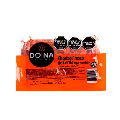 Chorizo Puro Cerdo Bombón Al Vacio - 4 U - 200 Grs - Doina