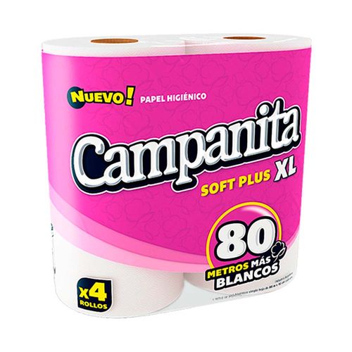 Papel Higienico  Campanita Xl Plus X  80   Hoja Simple  X 4 Unidades De 80 Metros Por Rollo- Paq-32-