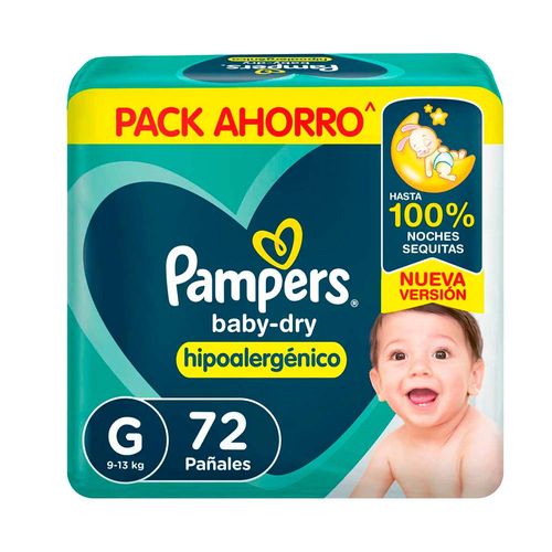 Pañales Pampers Baby Dry Hipoalergénico Talle G -72 U