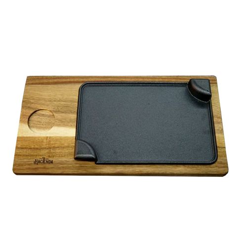 Plancha Cast Iron Con Base Acacia 45 X 24 X 1,5 Cm La Hacienda