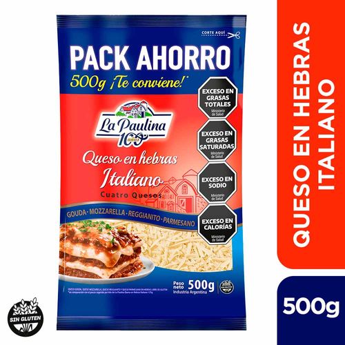 Queso En Hebras La Paulina 4 Quesos X 500 Gr