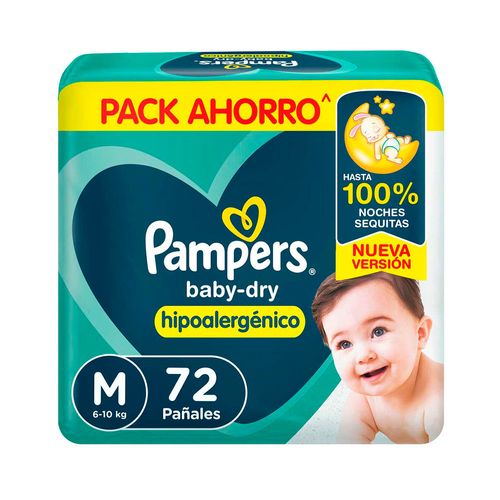 Pañales Pampers Baby Dry Hipoalergénico - Talle M 72 U