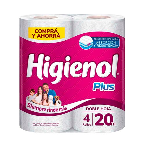 Papel Higiénico Higienol Plus Doble Hoja - 20 M X 4 U