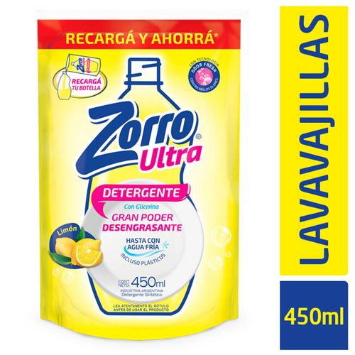 Detergente Zorro Ultra Limon 450 Ml