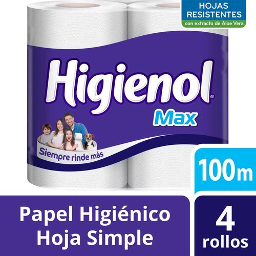 Papel Higiénico Max Hoja Simple 100 M 4 Un Higienol