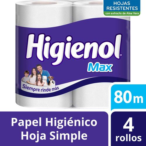 Papel Higiénico Max Hoja Simple 80 M 4 Un Higienol