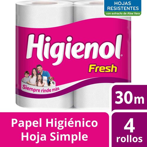 Papel Higiénico Fresh Hoja Simple 30 M 4 Un Higienol