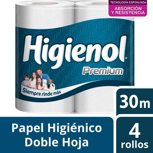 Papel Higiénico Premium Doble Hoja 30 M 4 Un Higienol