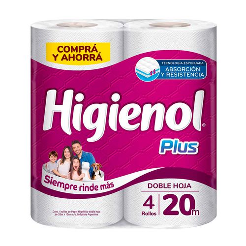 Papel Higiénico Higienol Plus Doble Hoja - 20 M X 4 U