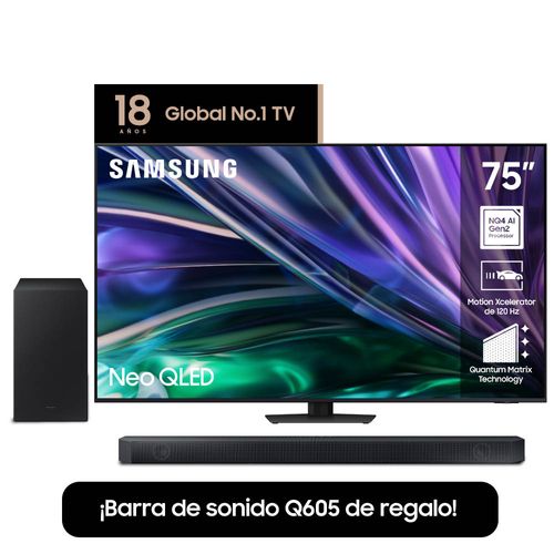 Tv 75" Neo Qled Qn85d Con Barra Q605 Samsung.