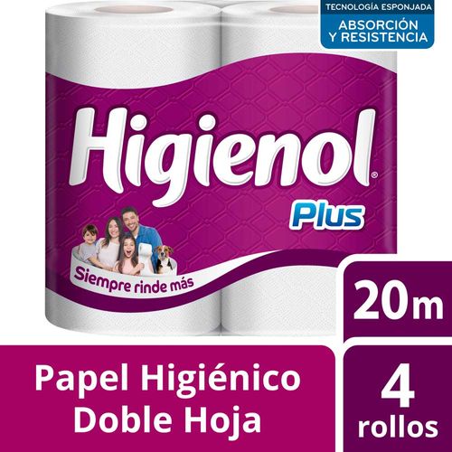 Papel Higiénico Plus Doble Hoja 20 M 4 Un Higienol