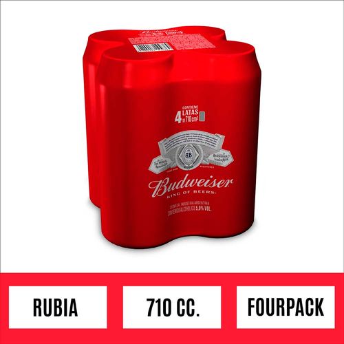 Cerveza Rubia 710ml X 4u Budweiser