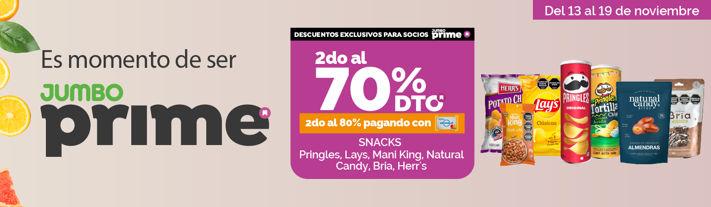 Jumbo Prime |2do al 70% en Snacks