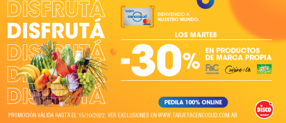 30% en Marca Propia con Tarjeta Cencosud! | Disco