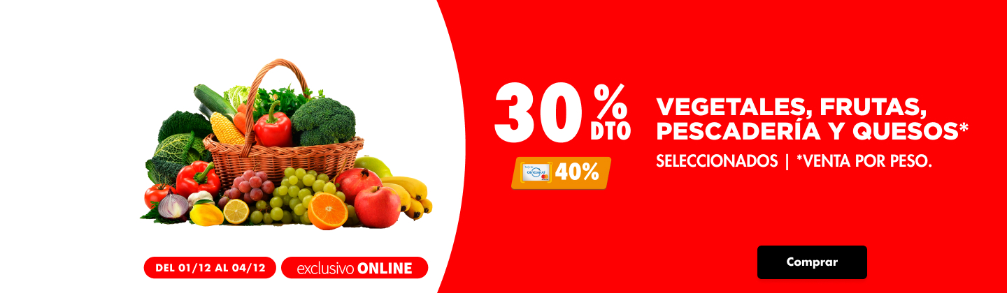 Disco | 30% (40% TCenco) en Frutas, Vegetales, Pescadería y Quesos seleccionados